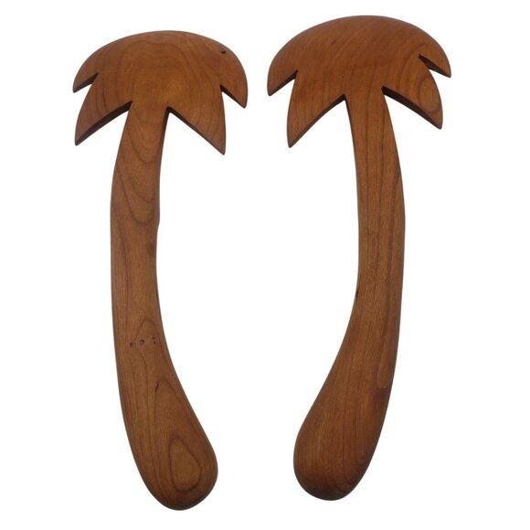 Handcrafted Palm Tree Wooden Salad Servers Tropical Decor Duflo - Picture 1 of 2